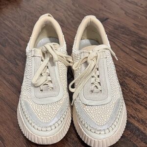 Dolce Vita Cream and Silver Embellished Sneakers